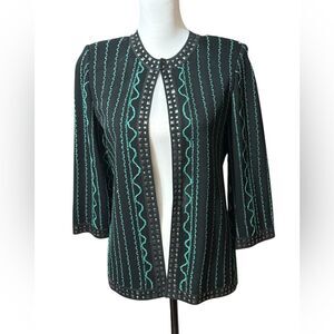 Ming Wang Black and Green Patterned Blazer Size Small NWT